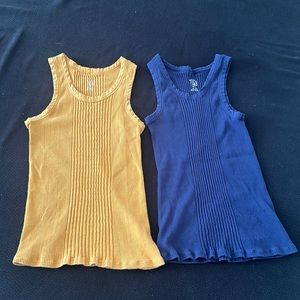 Woman girl set of two cotton  tank tops yellow navy designed in France